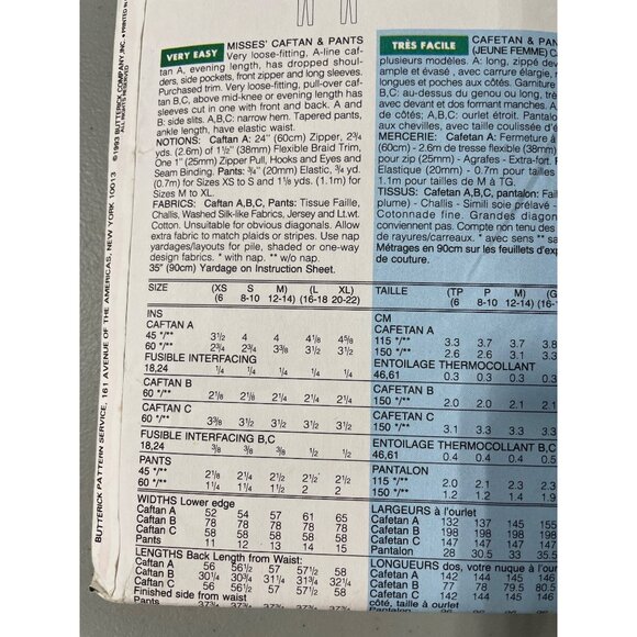 Butterick 3089 Miss Pattern Size XS Small Medium Caftan and Pants Vintage UNCUT - Picture 4 of 7